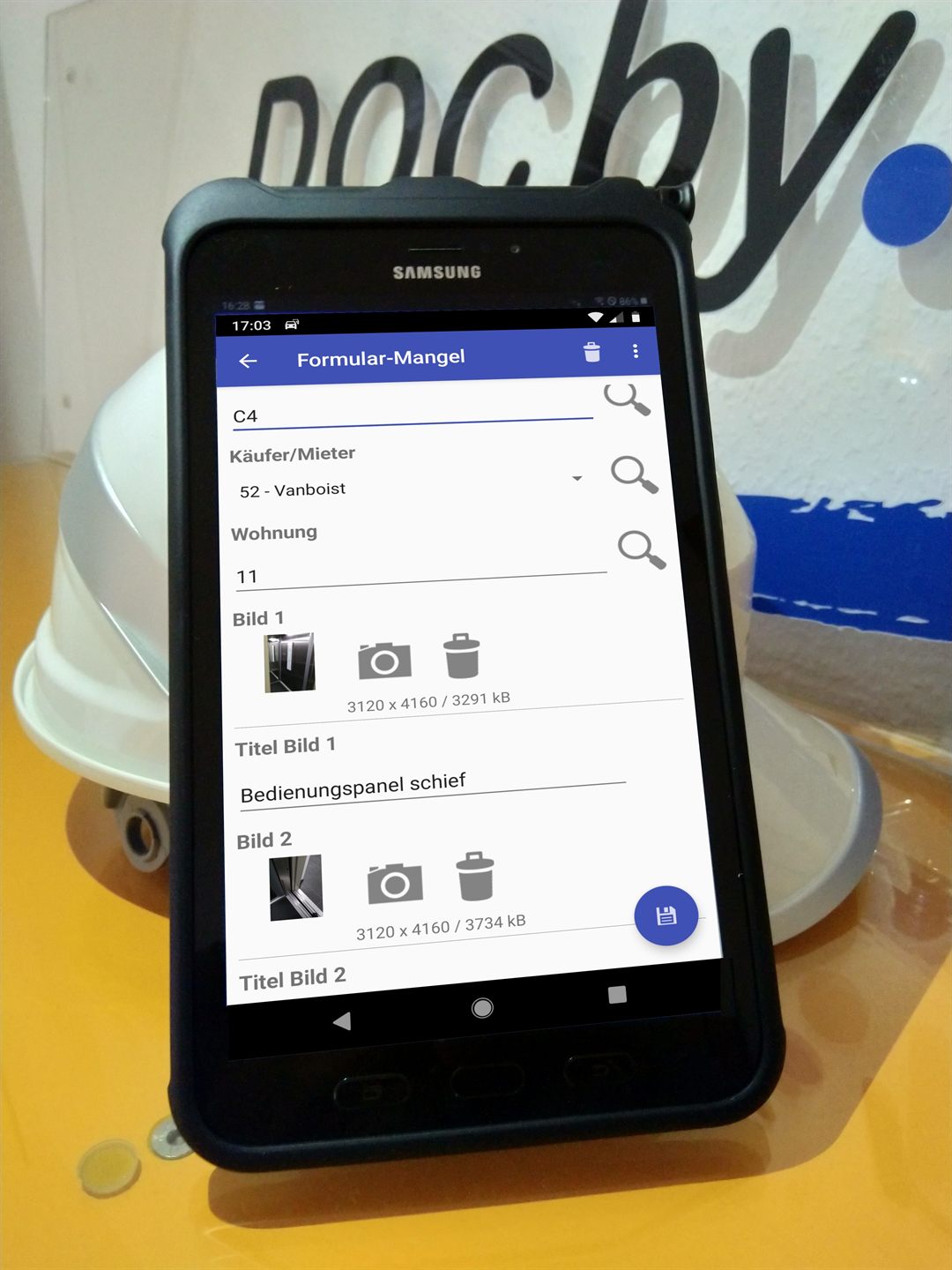 DOC.mobile Mängelmanagement auf dem Smartphone: Mangel-Erfassung mit Foto, Plan-Verortung und Zuweisung an den Nachunternehmer.